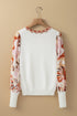 Mixed Media Abstract Print Sleeve Ribbed Knit Sweater