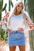 Mixed Media Abstract Print Sleeve Ribbed Knit Sweater