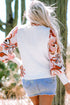 Mixed Media Abstract Print Sleeve Ribbed Knit Sweater