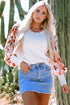 Mixed Media Abstract Print Sleeve Ribbed Knit Sweater