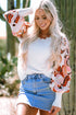 Mixed Media Abstract Print Sleeve Ribbed Knit Sweater