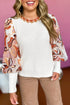 Mixed Media Abstract Print Sleeve Ribbed Knit Sweater