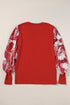 Mixed Media Animal Print Lantern Sleeve Patchwork Top