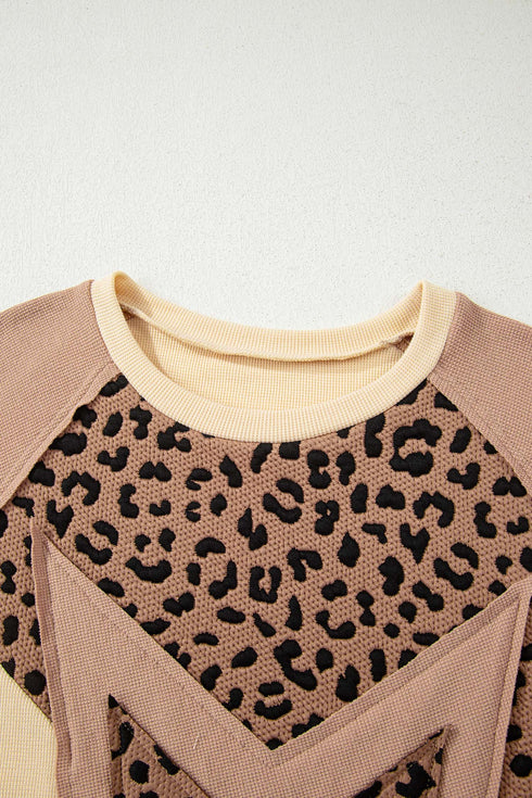 Mixed Media Animal Print Star Patchwork Waffle Top