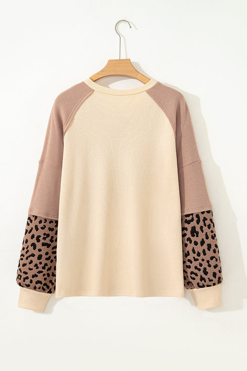 Mixed Media Animal Print Star Patchwork Waffle Top