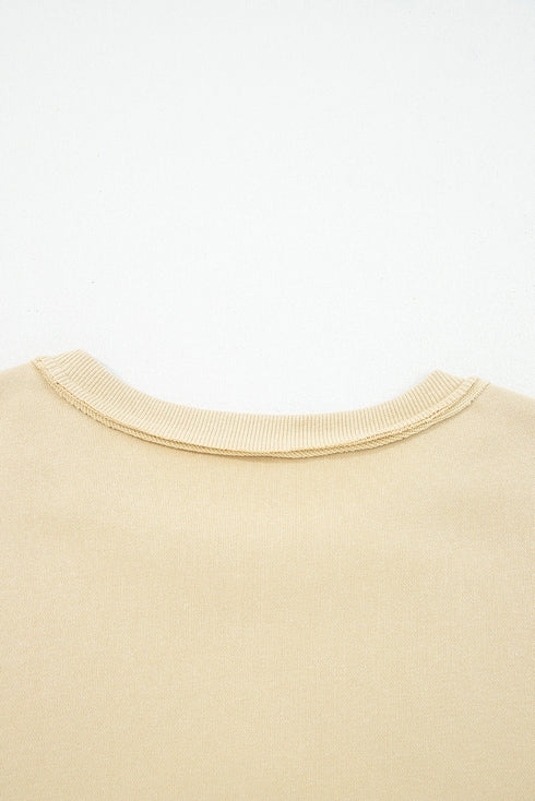 Mixed Media Floral Applique Raw Edge Pullover Sweatshirt