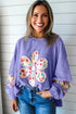 Mixed Media Floral Applique Raw Edge Pullover Sweatshirt