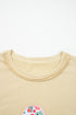 Mixed Media Floral Applique Raw Edge Pullover Sweatshirt