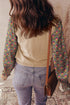 Mixed Media Geometric Print Sleeve Smocked Cuff Top