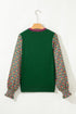 Mixed Media Geometric Print Sleeve Smocked Cuff Top