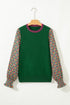 Mixed Media Geometric Print Sleeve Smocked Cuff Top