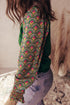 Mixed Media Geometric Print Sleeve Smocked Cuff Top