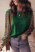 Mixed Media Geometric Print Sleeve Smocked Cuff Top