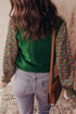 Mixed Media Geometric Print Sleeve Smocked Cuff Top