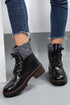Mixed Media Knit Detail Lace Up Ankle Boots