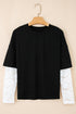 Mixed Media Lace Sleeve Relaxed Fit Top