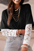 Mixed Media Lace Sleeve Relaxed Fit Top