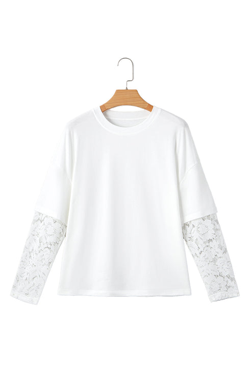 Mixed Media Lace Sleeve Relaxed Fit Top