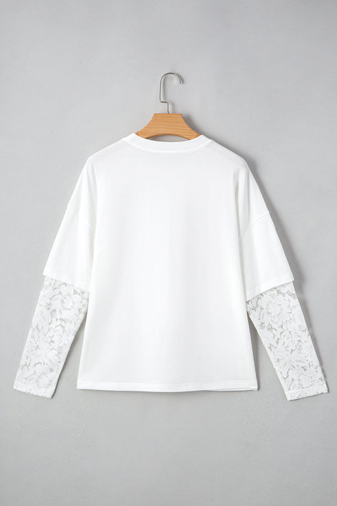 Mixed Media Lace Sleeve Relaxed Fit Top