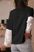 Mixed Media Lace Sleeve Relaxed Fit Top