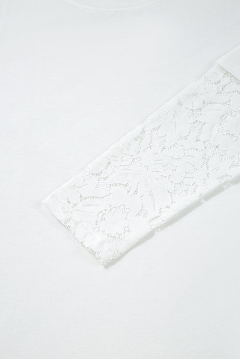 Mixed Media Lace Sleeve Relaxed Fit Top