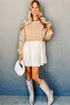 Mixed Media Long Sleeve Babydoll Sweatshirt Dress