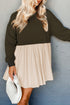 Mixed Media Long Sleeve Babydoll Sweatshirt Dress