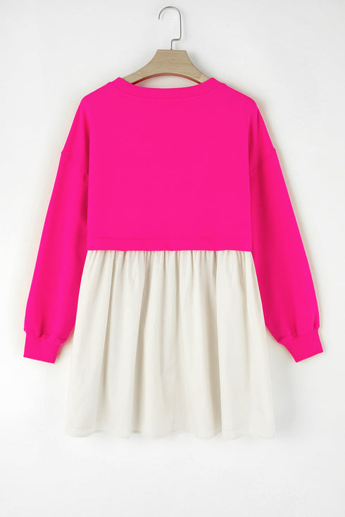 Mixed Media Long Sleeve Babydoll Sweatshirt Dress