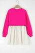 Mixed Media Long Sleeve Babydoll Sweatshirt Dress
