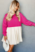 Mixed Media Long Sleeve Babydoll Sweatshirt Dress