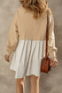 Mixed Media Long Sleeve Babydoll Sweatshirt Dress