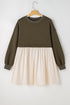 Mixed Media Long Sleeve Babydoll Sweatshirt Dress