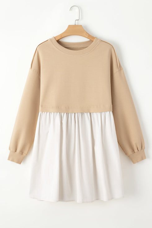 Mixed Media Long Sleeve Babydoll Sweatshirt Dress