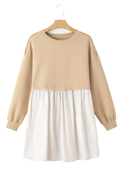 Mixed Media Long Sleeve Babydoll Sweatshirt Dress