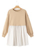 Mixed Media Long Sleeve Babydoll Sweatshirt Dress