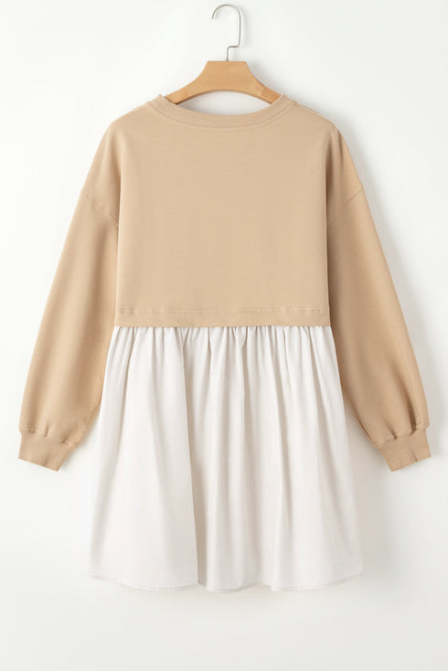 Mixed Media Long Sleeve Babydoll Sweatshirt Dress