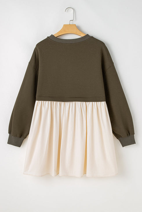 Mixed Media Long Sleeve Babydoll Sweatshirt Dress