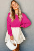 Mixed Media Long Sleeve Babydoll Sweatshirt Dress