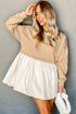 Mixed Media Long Sleeve Babydoll Sweatshirt Dress
