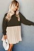 Mixed Media Long Sleeve Babydoll Sweatshirt Dress