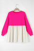 Mixed Media Long Sleeve Babydoll Sweatshirt Dress