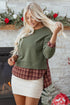 Mixed Media Plaid Detail Layered Look Sweatshirt