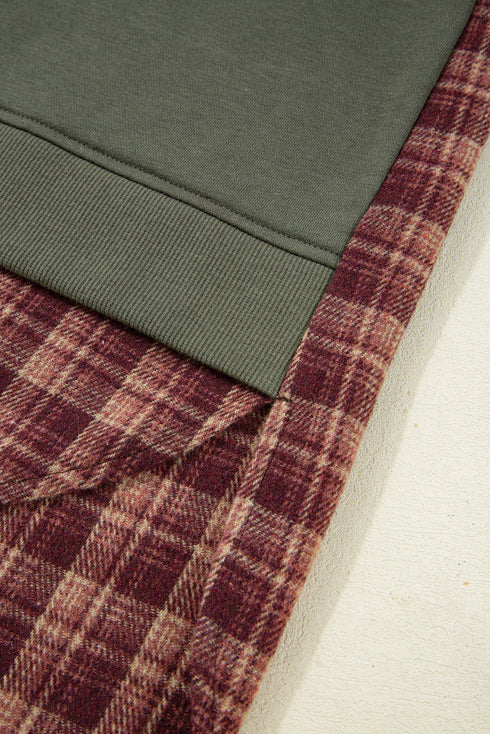 Mixed Media Plaid Detail Layered Look Sweatshirt
