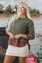 Mixed Media Plaid Detail Layered Look Sweatshirt