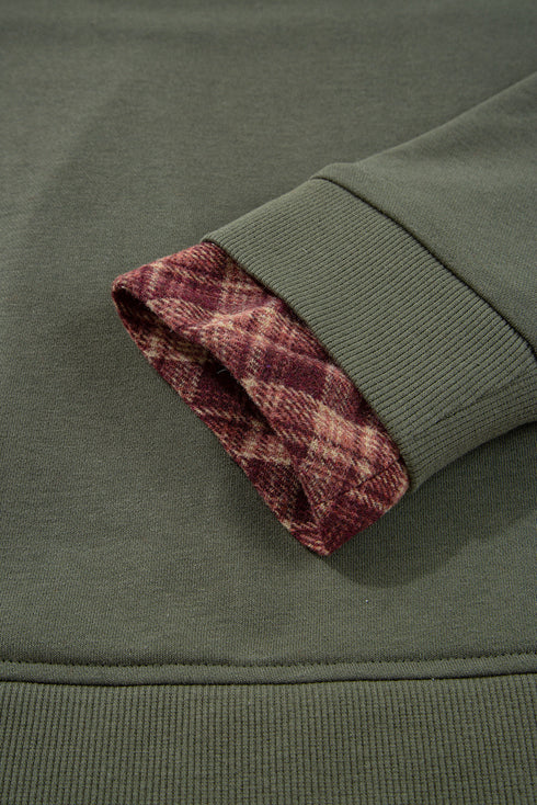 Mixed Media Plaid Detail Layered Look Sweatshirt