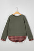 Mixed Media Plaid Detail Layered Look Sweatshirt