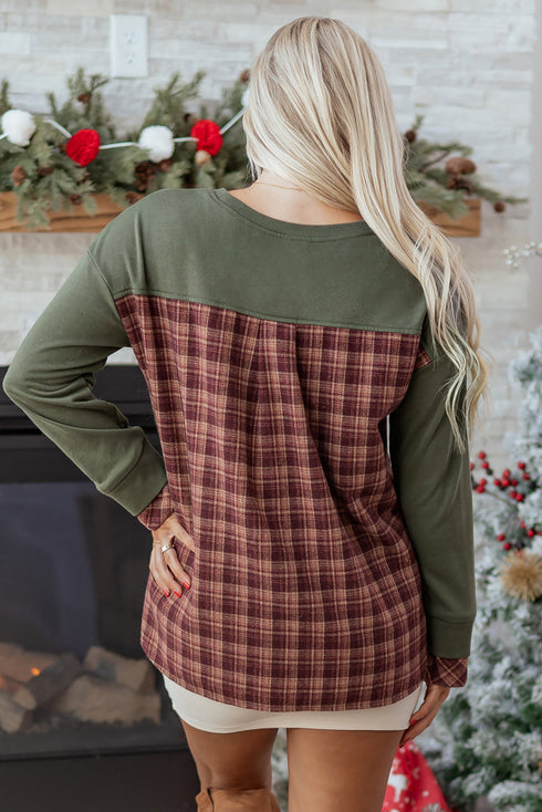 Mixed Media Plaid Detail Layered Look Sweatshirt