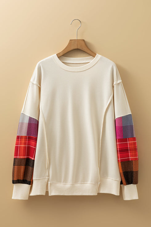 Mixed Media Plaid Exposed Seam Patchwork Top