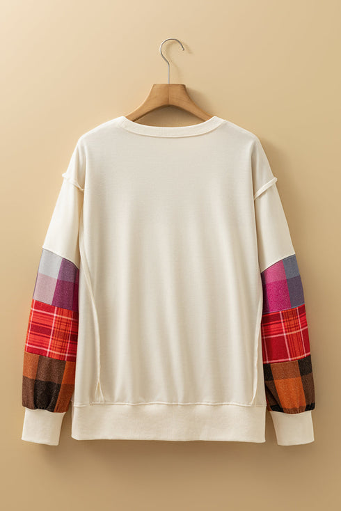Mixed Media Plaid Exposed Seam Patchwork Top