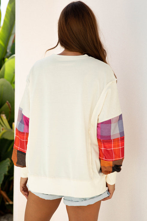Mixed Media Plaid Exposed Seam Patchwork Top